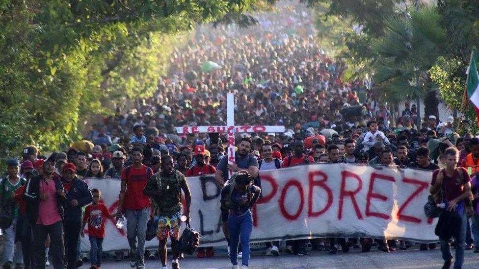 Migrants leave in a caravan this Christmas Eve towards the United States, from the city of Tapachula in the state of Chiapas, Mexico, 24 December 2023.