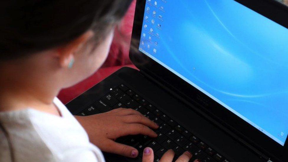 A girl sitting at a laptop