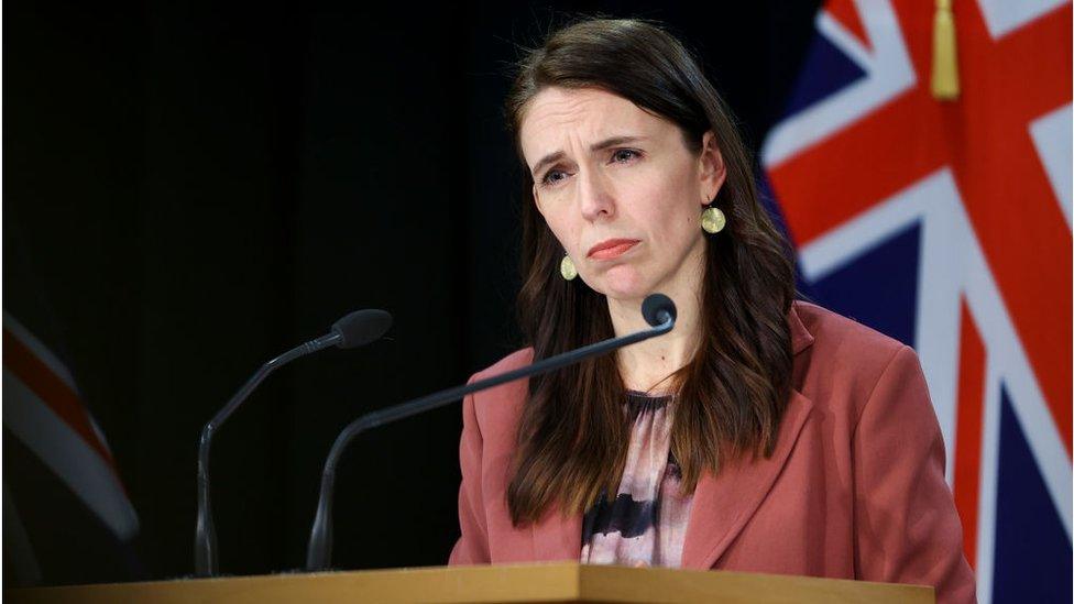 Prime Minister Jacinda Ardern looks on during a press conference at Parliament on August 17