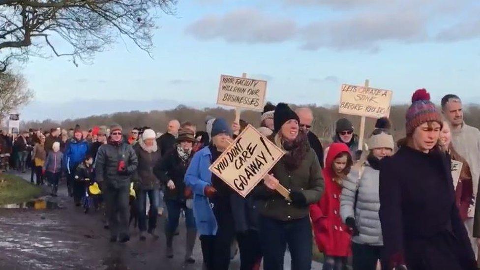 Protesters marching