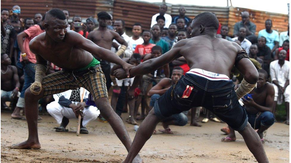 Dambe Fighters squaring up