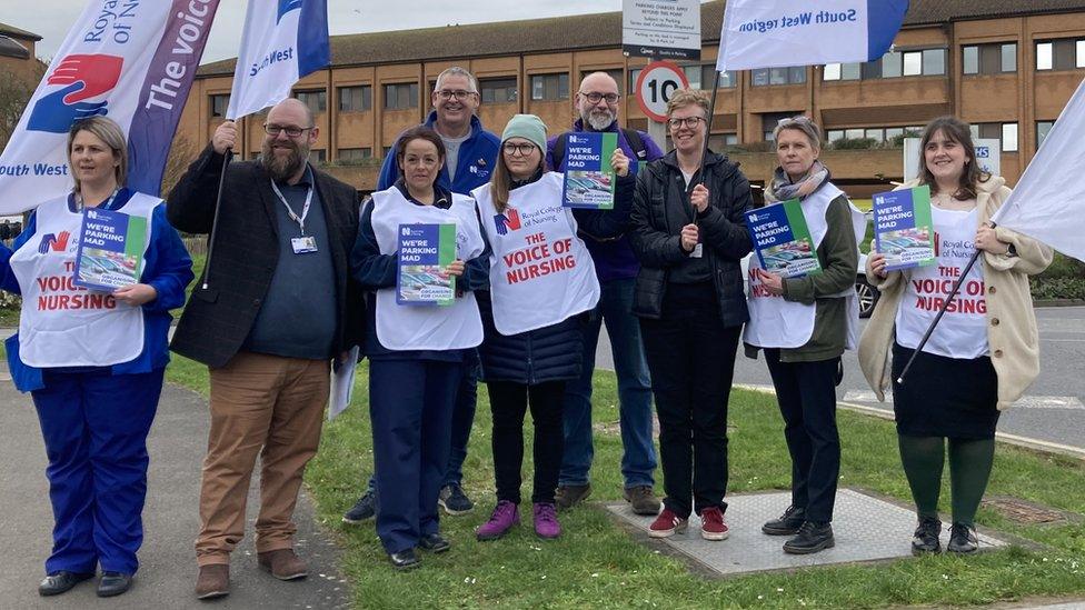 Nurses outside Musgrove Hospital protesting and holding placards