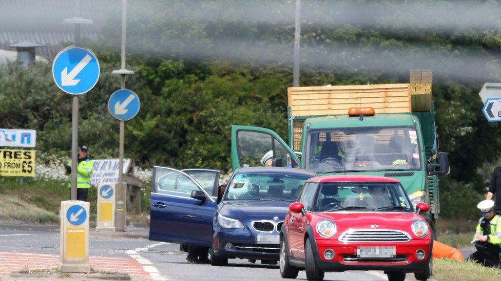 Car and lorry at the scene