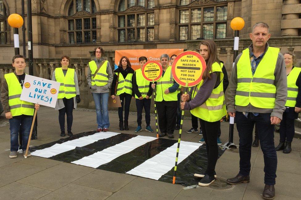 Campaigners set up a fake zebra crossing outside Sheffield Town Hall