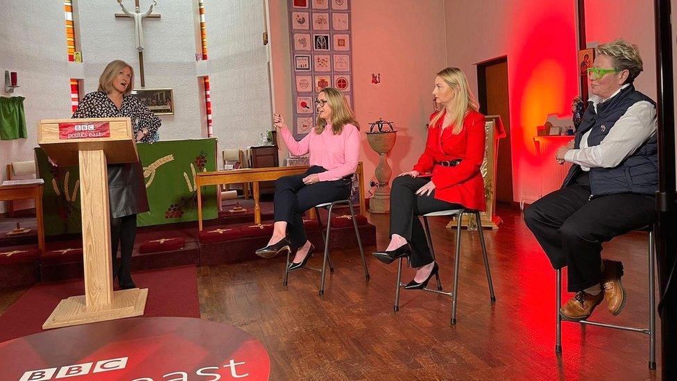 Presenter Amelia Reynolds and candidates Helen Harrison, Gen Kitchen, Ana Savage Gunn (l-r)