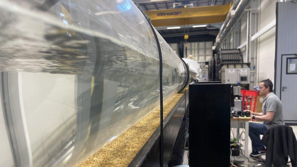 Experimental, transparent water pipes in the Integrated Civil and Infrastructure Research Centre in Sheffield