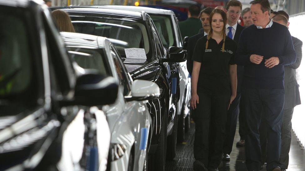 David Cameron tours Jaguar Land Rover factory in Solihull