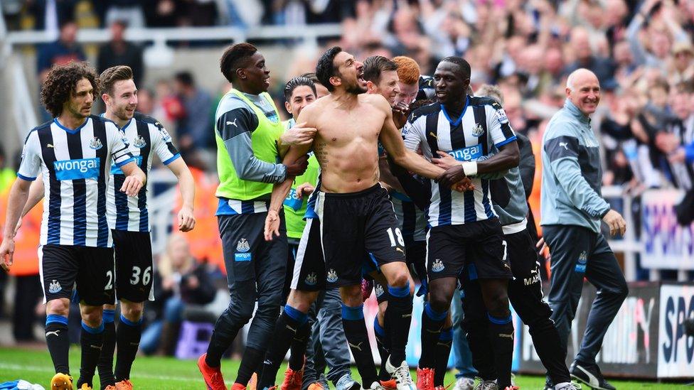 Jonas Gutierrez celebrates after scoring against West Ham