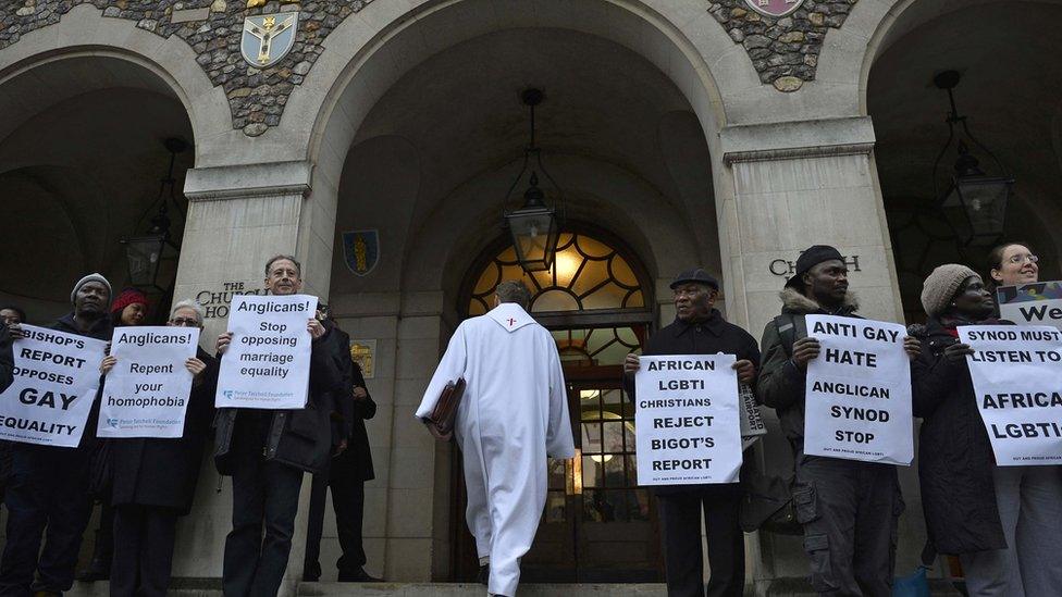 Protesters outside Church House