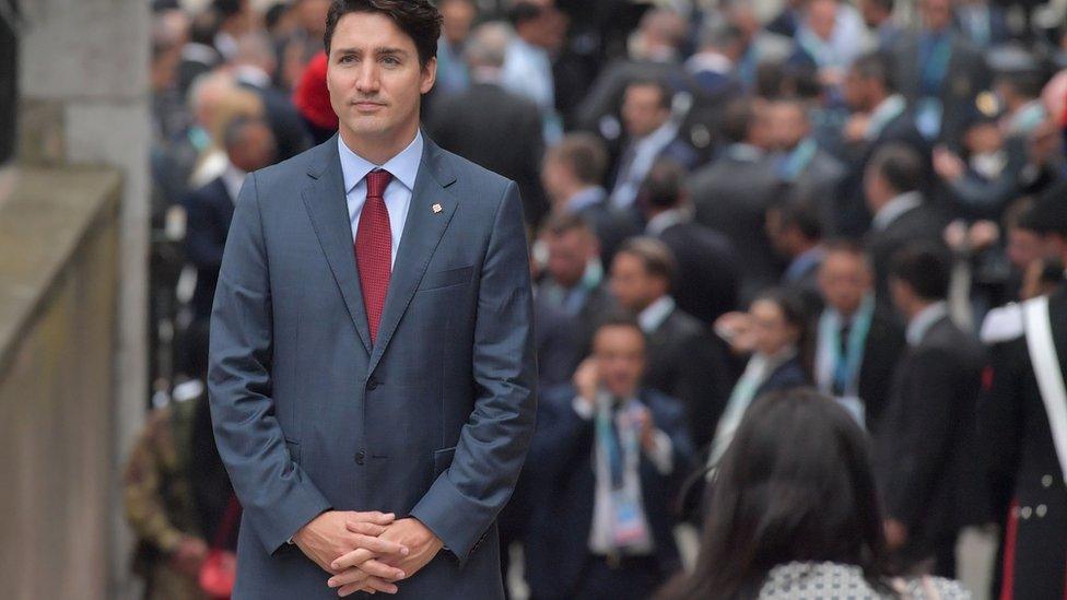 Canadian Prime Minister Justin Trudeau arrives at the ancient Greek Theatre of Taormina during the Heads of State and of Government G7 summit, on May 26, 2017 in Sicily.