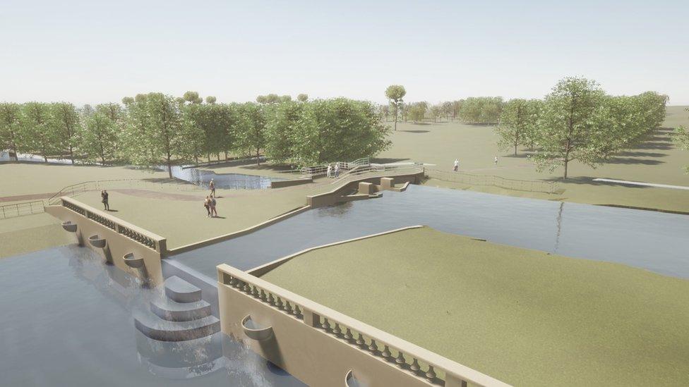 The future design of Star Pond at Boughton Estate connecting to the River Ise in Northamptonshire