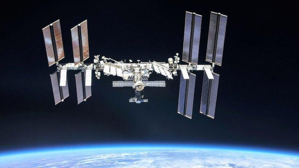 The International Space Station (ISS) photographed by Expedition 56 crew members from a Soyuz spacecraft after undocking, in October 2018