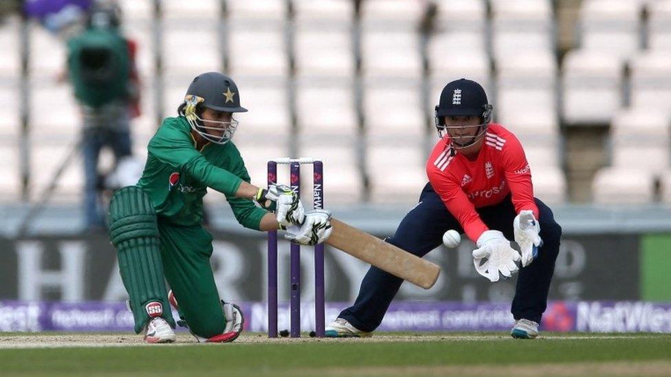 NatWest Women"s International T20 - The Ageas Bowl - 5/7/16 Pakistan"s Bismah Maroof is caught by England"s Amy Jones