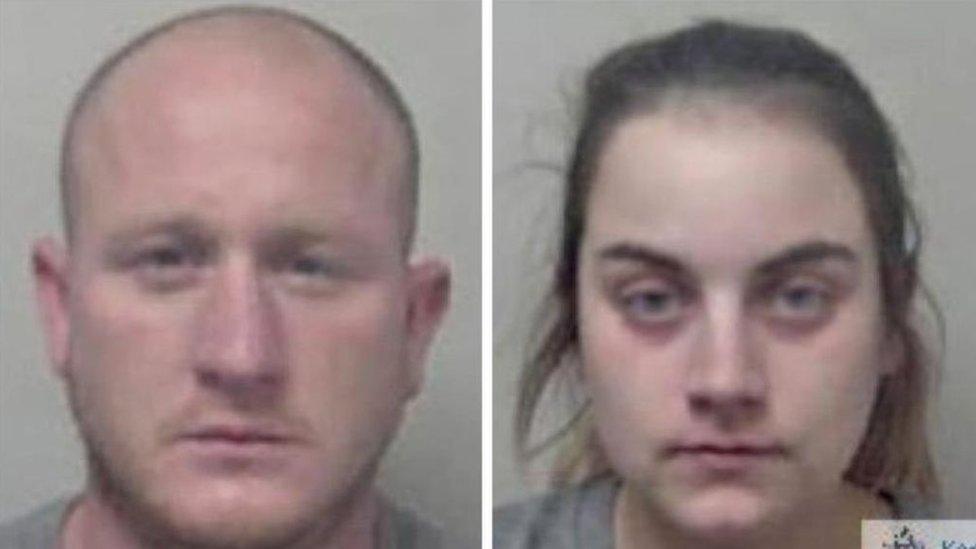 Jack Benham (left) and Sian Hedges (right) in police custody