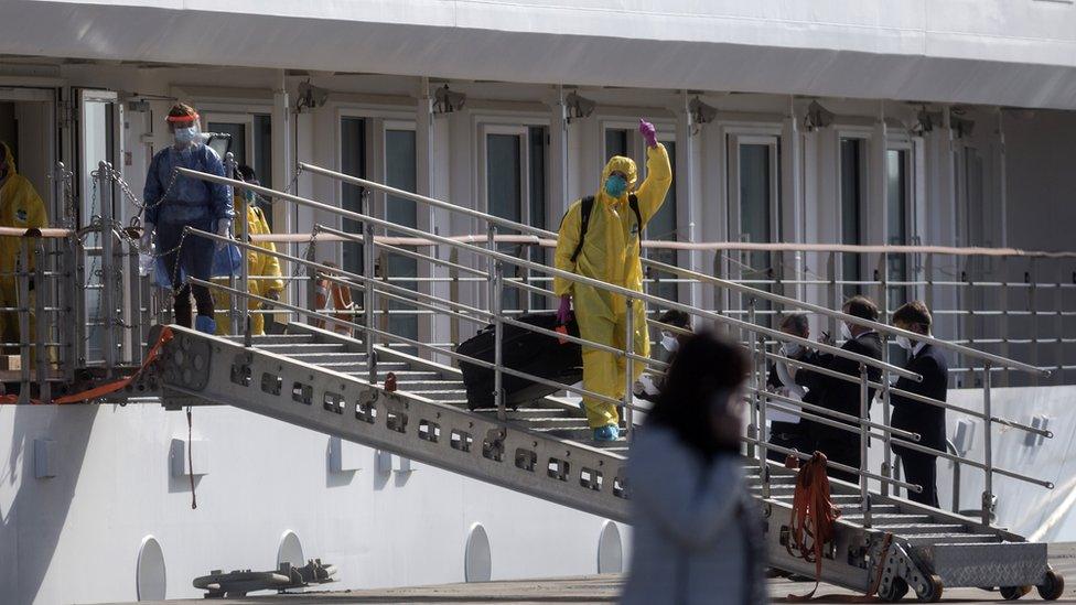 Crew members disembarking