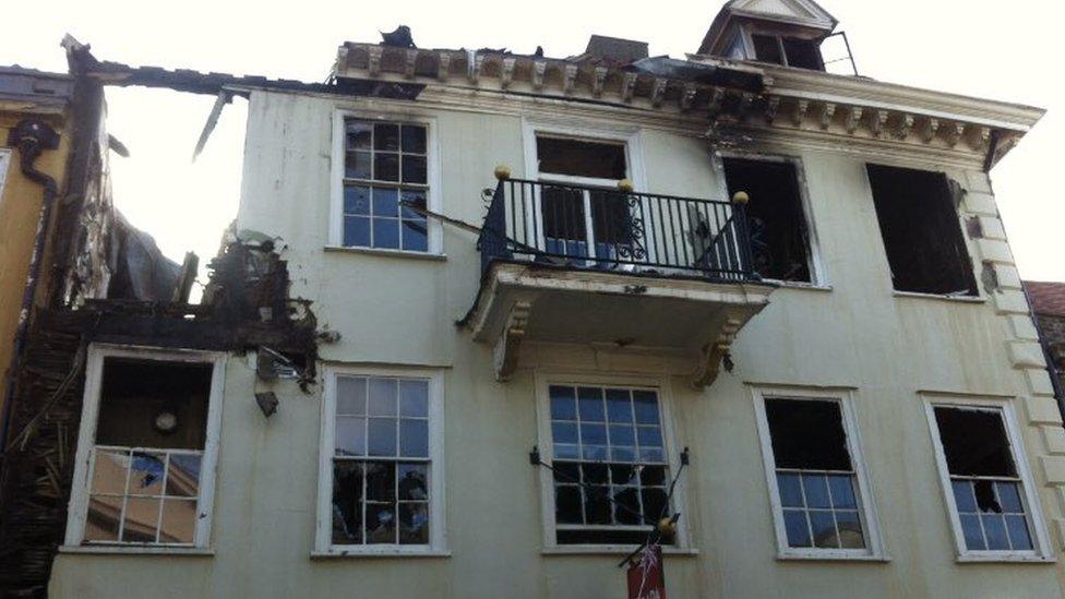 The aftermath of the fire that hit Cupola House in Bury St Edmunds