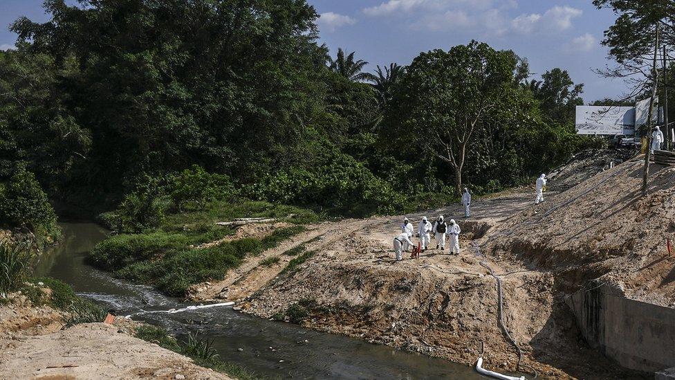 The Sungai Kim Kim river in Pasir Gudang, Johor state, Malaysia