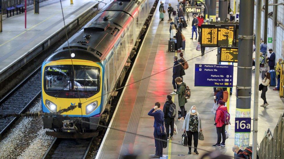 A train in Leeds station