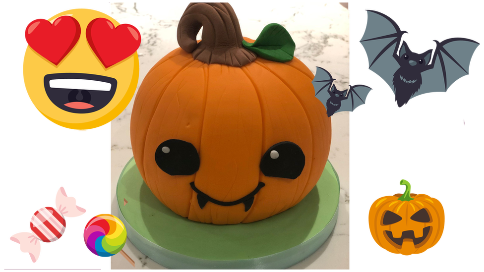 A cute pumpkin cake with eyes