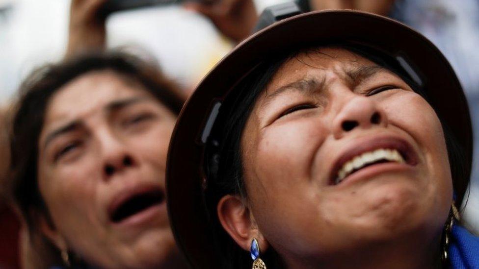 A woman cries during Bolivia's former President Evo Morales"s caravan, after his return to the country, in Chimore, Bolivia November 11, 2020