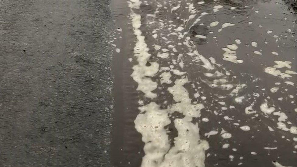 Slurry flowing down a road