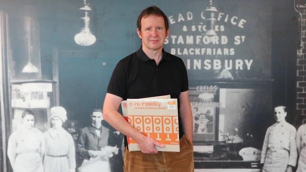 Bob Stanley with his Sainsbury's albums