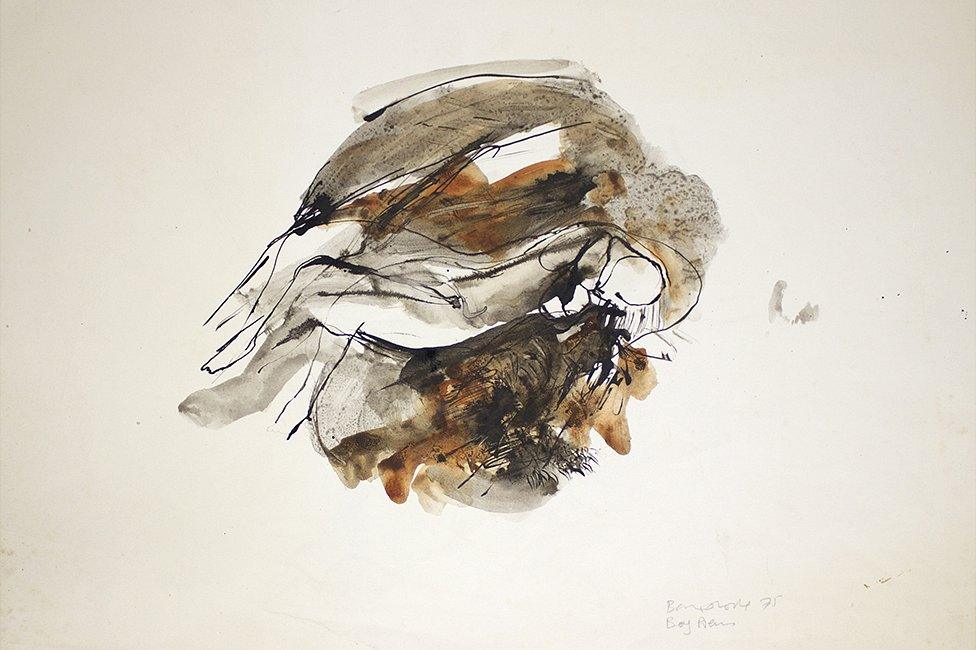 Barrie Cooke's "Bog Queen" (watercolour and ink 1975) made for Seamus Heaney's Bog Poems