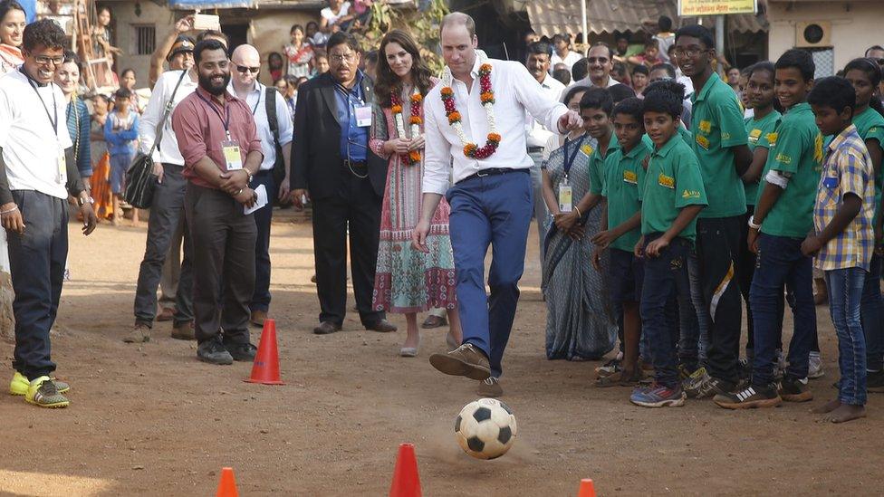 Prince William showed off his footy skills in the city of Mumbai, India