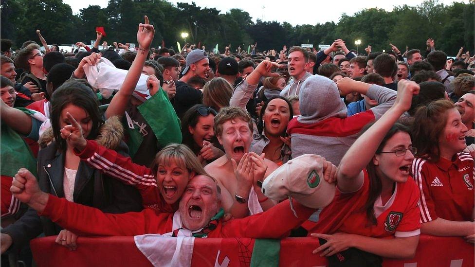 Wales fans in Cardiff fan zone