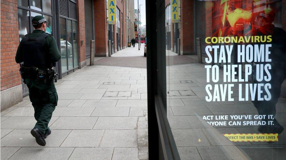 Police patrolling Belfast during lockdown