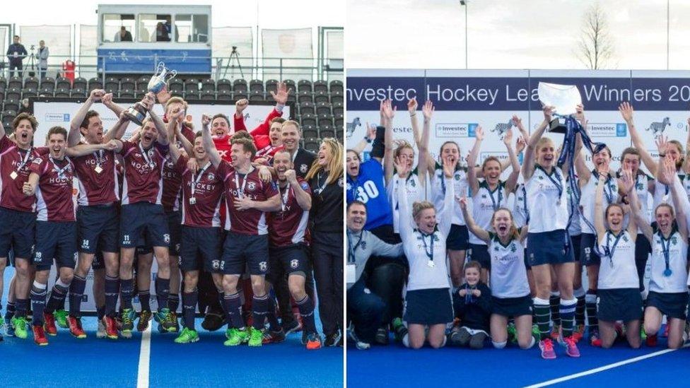 Wimbledon and Surbiton hockey players celebrate