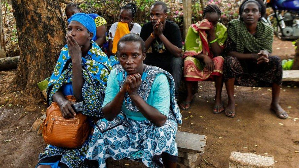 Relatives of followers of a Christian cult named as Good News International Church, who believed they would go to heaven if they starved themselves to death in Shakahola, gather outside the Malindi sub district hospital mortuary in Malindi, Kilifi county, Kenya April 27, 2023