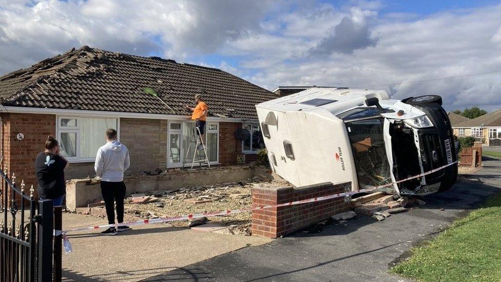 Overturned motorhome