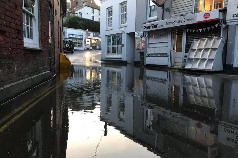 Flooded street in Mevagissey