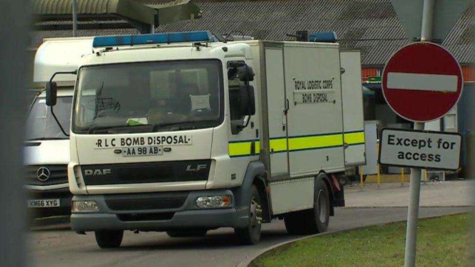 Bomb disposal van at the recycling centre