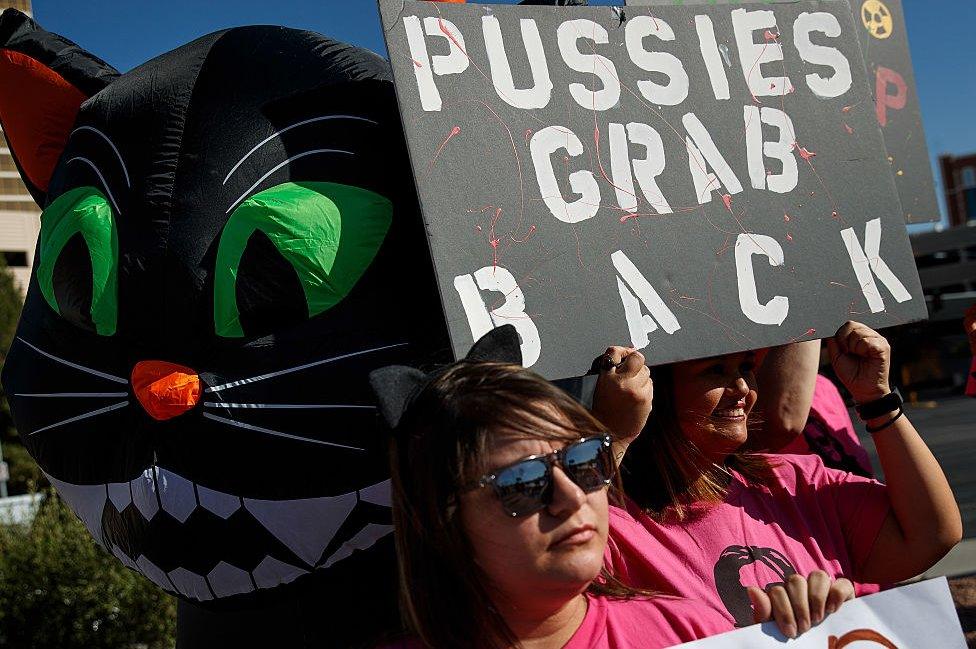 Protesters quickly pounced on one of Trump's cruder remarks, and have adapted it into a slogan