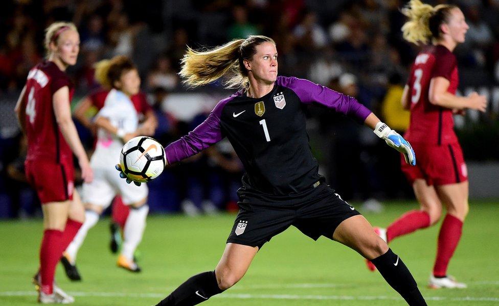 Alysa Naeher of the United States makes a throw during a 3-0 win over Japan in the 2017 Tournament Of Nations, August 2017