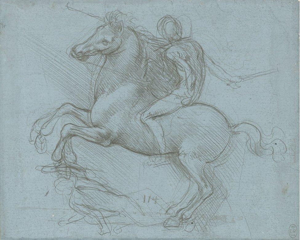 A drawing of a horse and rider by Leonardo da Vinci