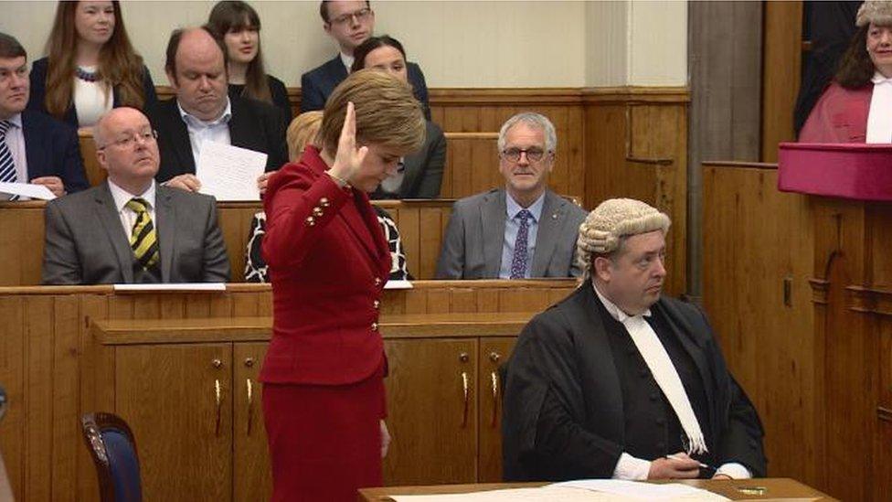 Nicola Sturgeon being sworn in as first minister