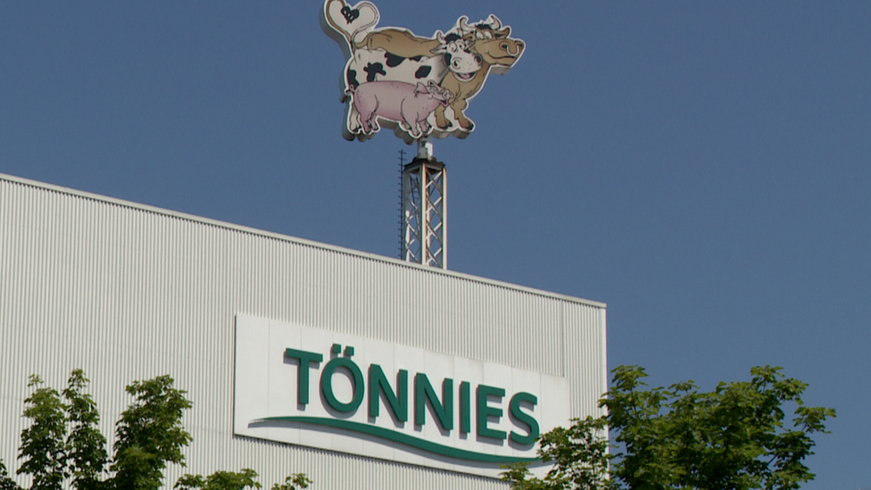 Sign at the Tönnies meat processing factory in Gütersloh