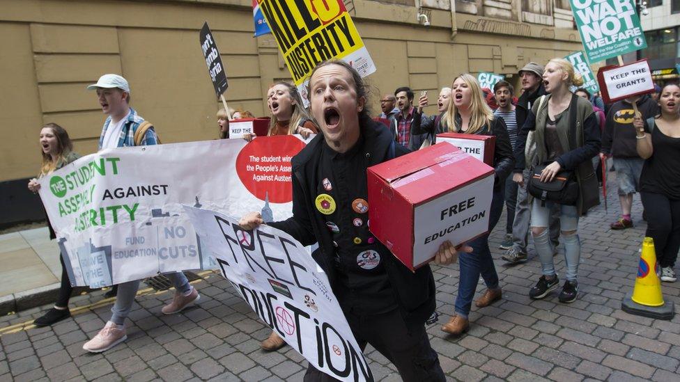 anti austerity protests outside the Conservative Party conference in Manchester