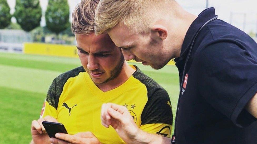 Alex Chaffer with German footballer Mario Götze, who scored the winning goal in the 2014 World Cup final