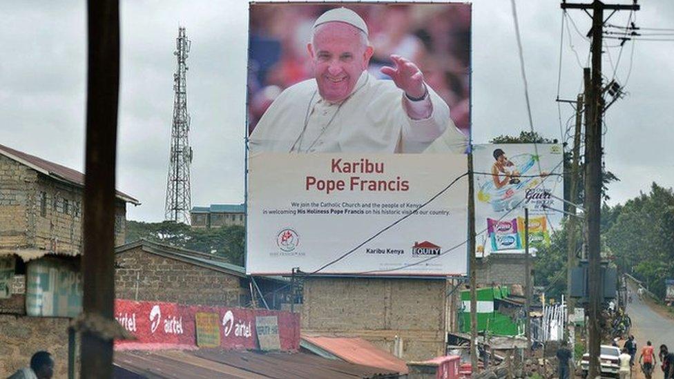 Pope poster in Kangemi slum, Kenya