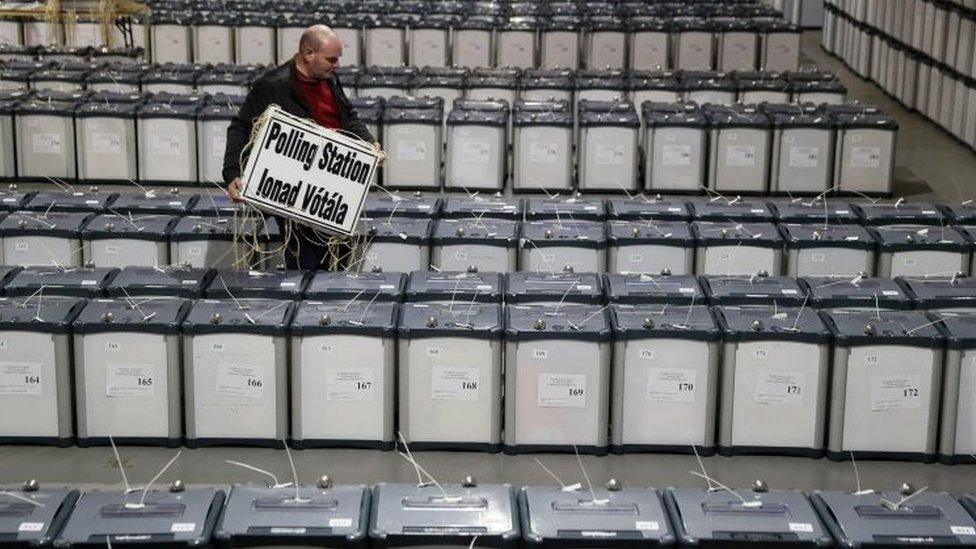 Ballot boxes in Dublin are stacked before being transported to polling stations