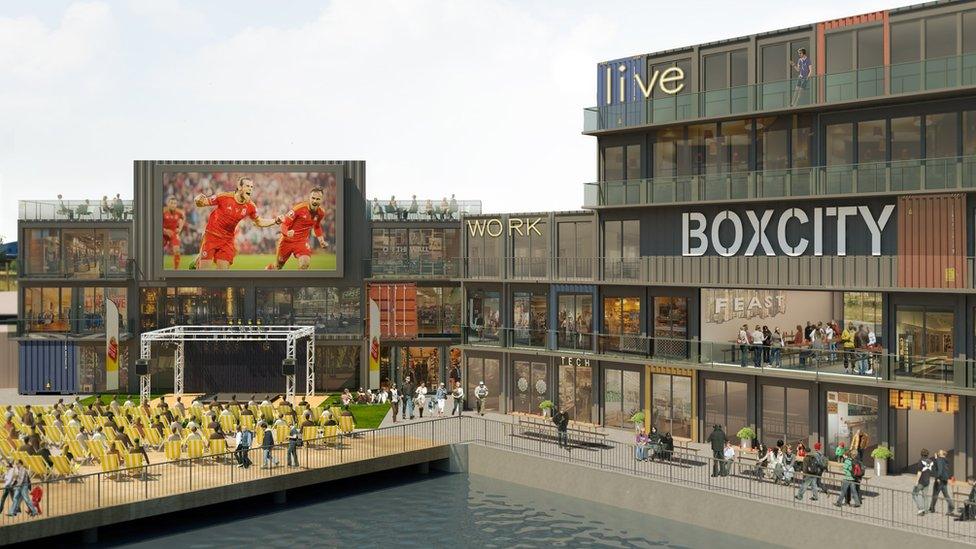 An artist's impression of the box city development in Cardiff Bay