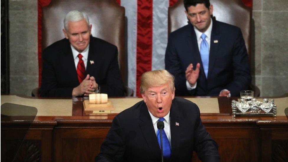 SOTU 2018. Trump with U.S. Vice President Mike Pence (L) and Speaker of the House U.S. Rep. Paul Ryan (R)