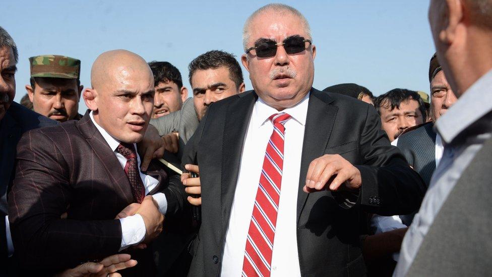 Afghan Vice President Abdul Rashid Dostum arrives at Hamid Karzai International Airport in Kabul.