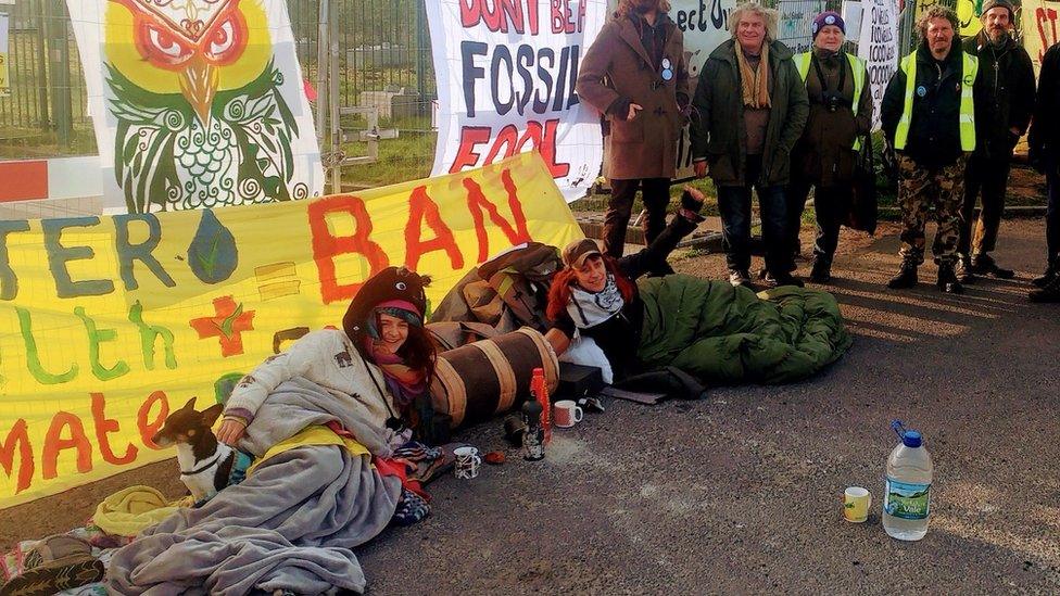 Protestors outside the Misson Springs site