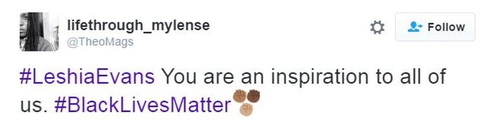 Tweet saying: You are an inspiration to all of us