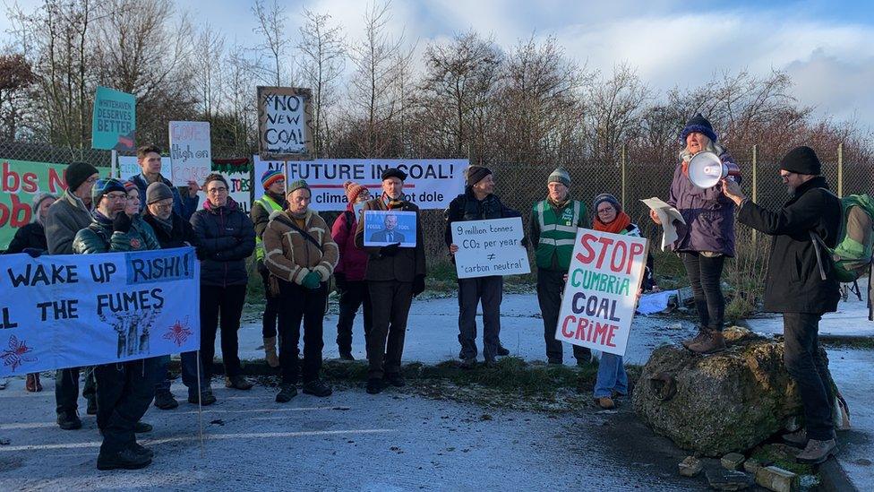 Protestors at the proposed site of the new Cumbria coal mine